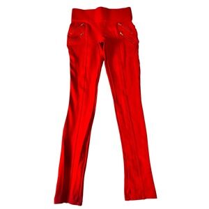 Chocolate USA 90s Red Pants‎ Zipper Pockets High Waist Stretch Fitted Medium